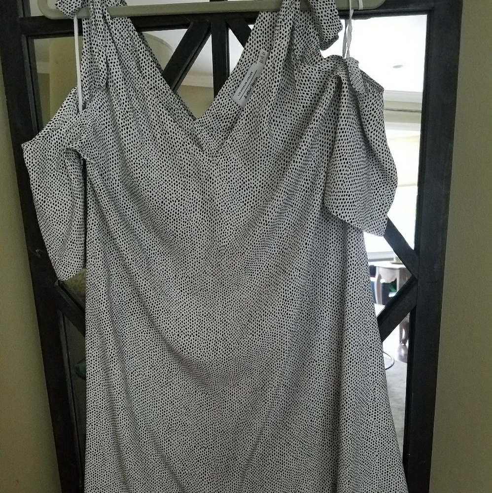 summer dress with cold shoulder and tie sleeves